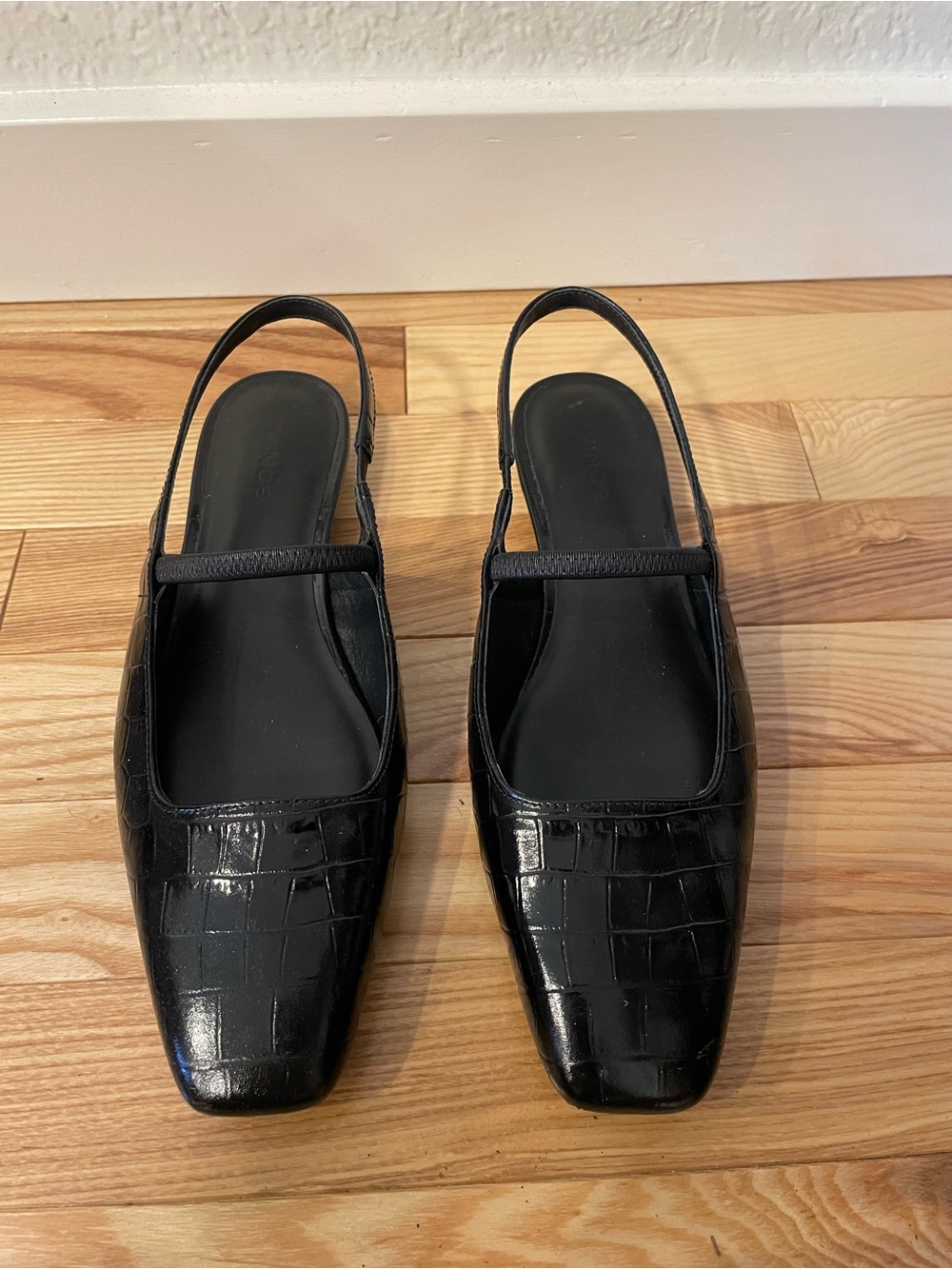 Vince Black Croc-Effect Square-Toe Slingback Flats